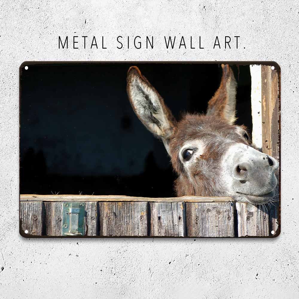 

Donkey Peeking - 8x12" Retro Aluminum Sign For , Ideal Farmhouse & Rustic Decor