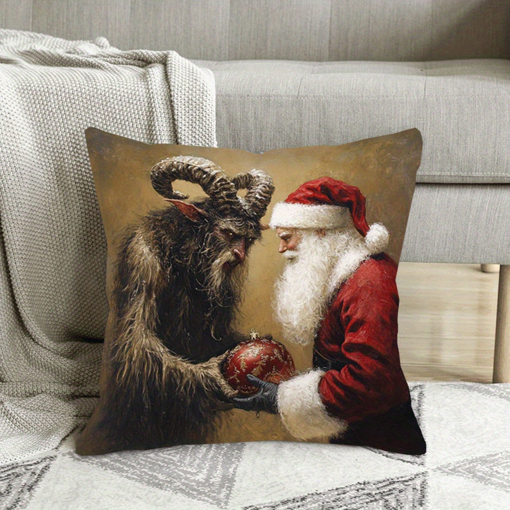 

& Santa Christmas Plush Pillow Cover 18x18" - Double-sided, Machine Washable, Zip Closure For Home & Bedroom Decor (pillow Not Included), , Santa, Christmas, Pillow Cover, Decoration