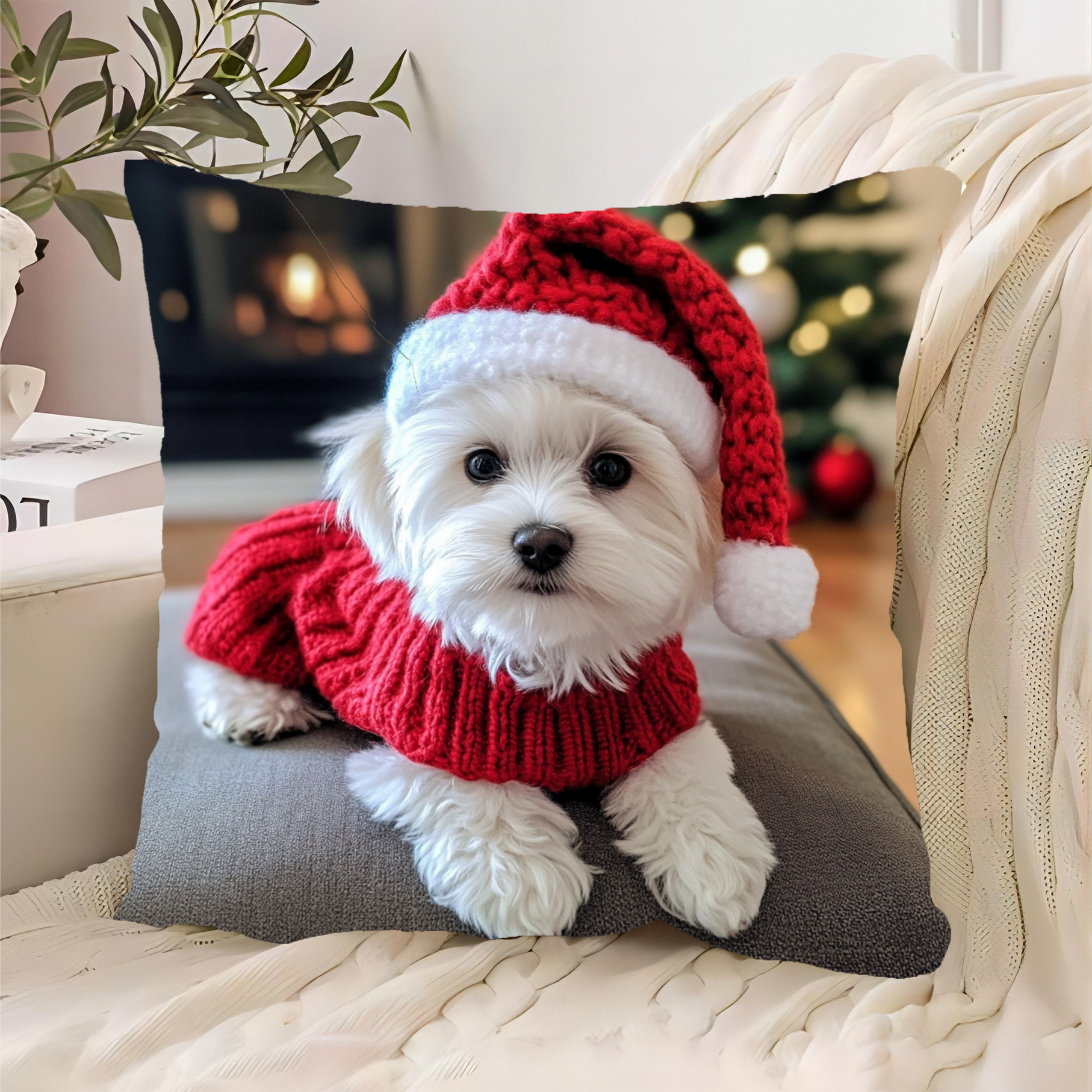 

Cute Maltese Dog Christmas Throw Pillow Cover, 18x193 Inch, Soft Polyester Short Plush, Zip Closure - Living Room & Bedroom Decor (pillow Not Included), Decorative Pillows