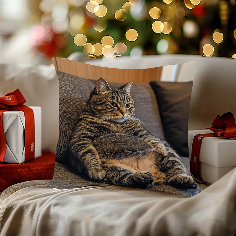 

1pc Style Chubby Cat Throw Pillow Cover, Single-sided Velvet, Polyester, Zippered, Machine Washable, Ideal For Home Decor And Holiday Gifts - Sofa Cushion Case For Valentine's, Thanksgiving, Christmas