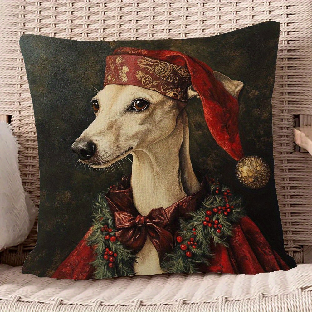 

1pc Christmas Whippet Dog , 18x18 , Double-sided , Pattern, Washable, Zippered Cushion For Couch Decor - Lizxded1365