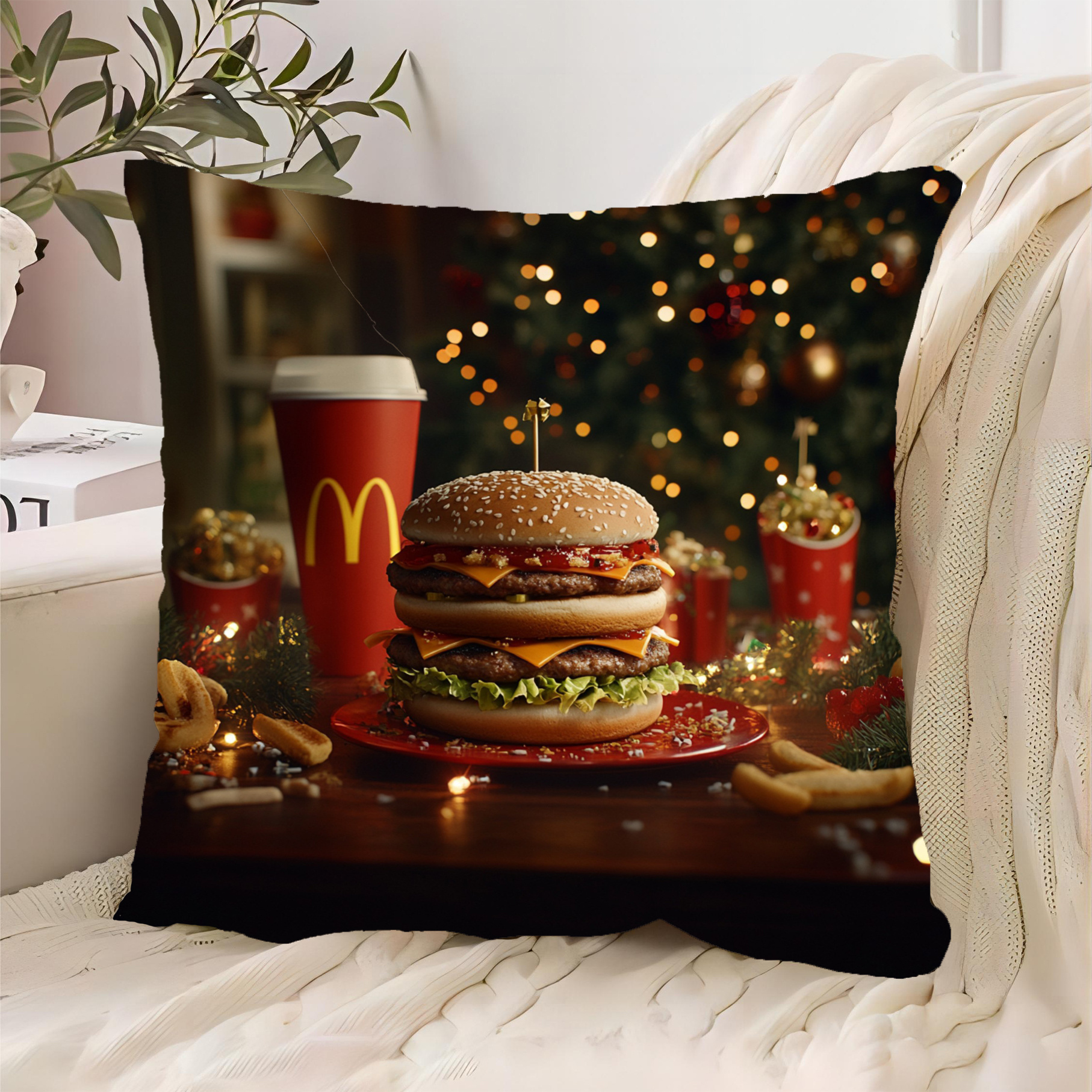 

1pc 's Big Christmas , 18x18 Polyester , Pattern, Zippered, , Decorative For , , Sofa, - Multiple