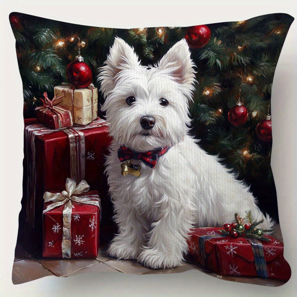 

1pc Super Soft Short Plush Throw Pillow Double-sided Printed 18x18 Inch A West Highland Merry Chirstmas For Decorative Pillow Covers Bed Couch And Sofa No Pillow