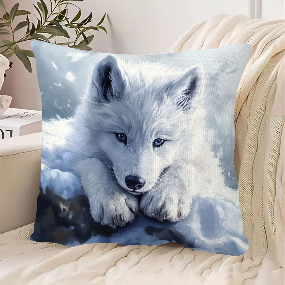 

1pc Double-sided Wolf Pup Printed , , 18x18 , Washable, Zippered Cushion For Sofa, , Bedroom - By Aiagzz3888