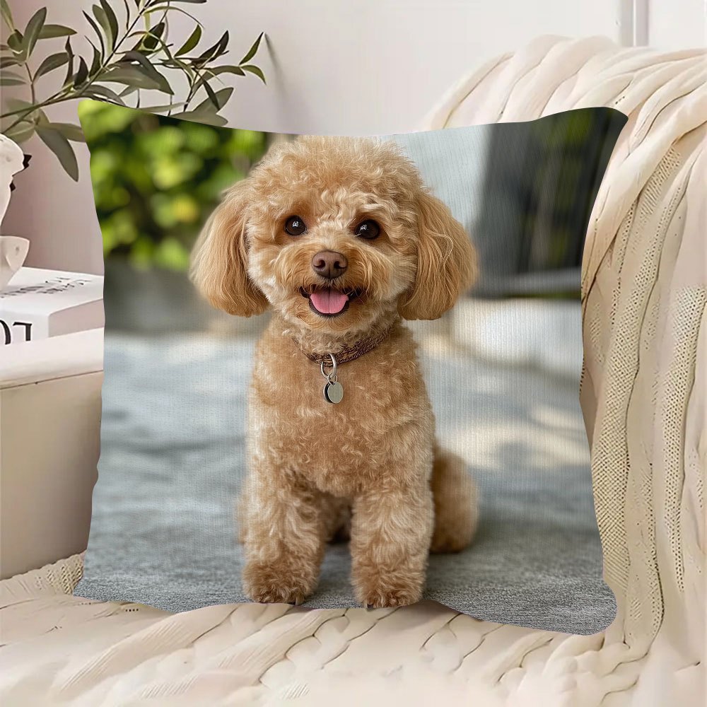 

18x18" Toy Poodle Plush Throw Pillow Cover - Double-sided, Machine Washable For Sofa & Bedroom Decor, Short Plush, Living Room, No Pillow