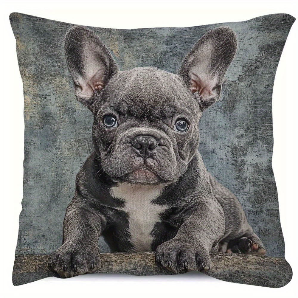 

1pc Vintage French Bulldog Puppy Throw Pillow Cover, Soft Short Plush Polyester, Machine Washable, Zipper Closure, Two-sided Print, Decorative For Room Types, 18x18 Inch - Ltisaiq20, Dog Pillow