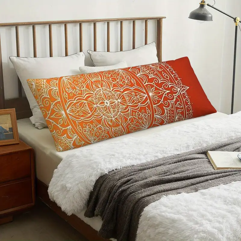 vibrant orange mandala double sided body pillow cover 50 8x137 16 cm short pile zipper closure ideal for sofa bedroom and outdoor decor decorative pillow covers mandala pattern zippered pillowcase decorative pillows Product details 6