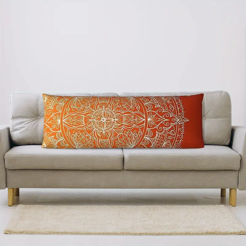 vibrant orange mandala double sided body pillow cover 50 8x137 16 cm short pile zipper closure ideal for sofa bedroom and outdoor decor decorative pillow covers mandala pattern zippered pillowcase decorative pillows Product details 1