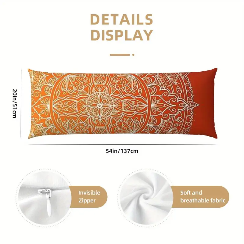 vibrant orange mandala double sided body pillow cover 50 8x137 16 cm short pile zipper closure ideal for sofa bedroom and outdoor decor decorative pillow covers mandala pattern zippered pillowcase decorative pillows Product details 3