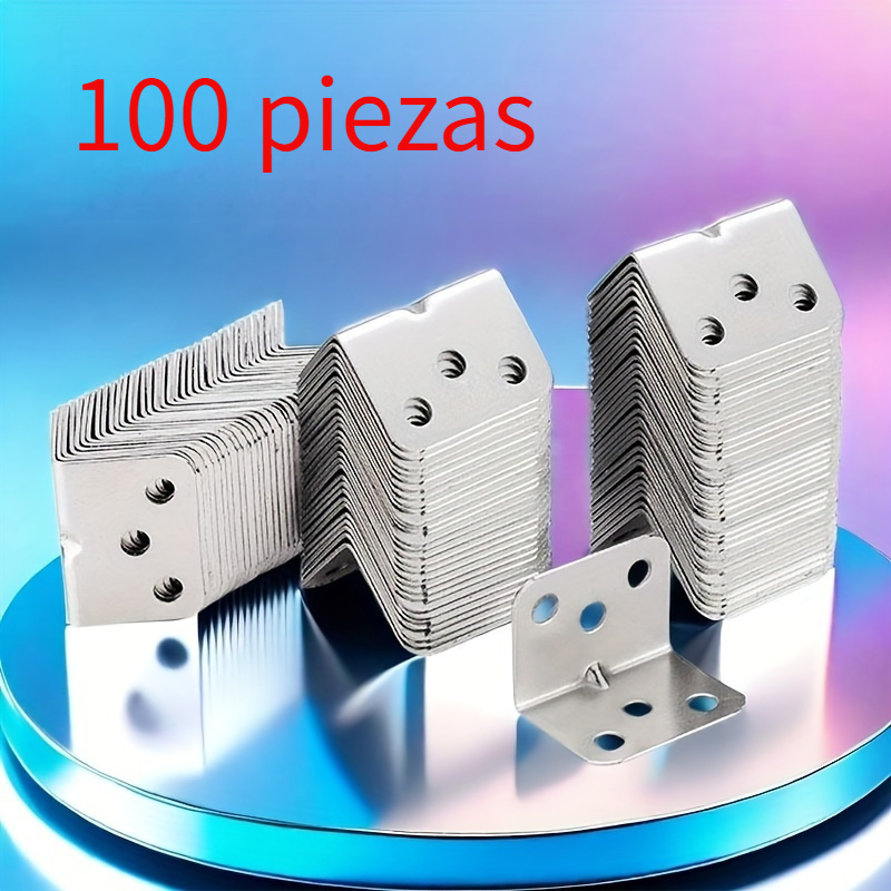 100 piezas Soportes de esquina en forma de L de acero al carbono duradero, resistentes a rayones y desgaste, ángulo de 90 grados para oficina, carpintería, renovación - Gris plateado