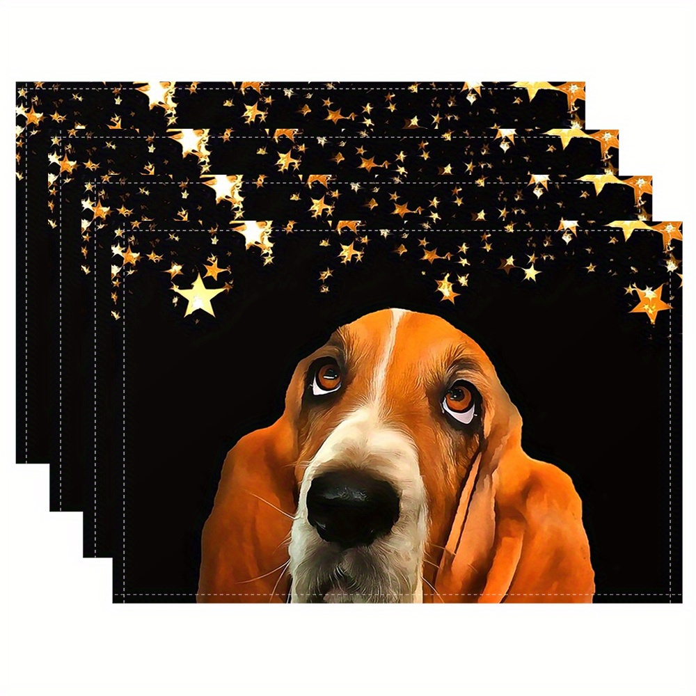 

4pcs, A Basset Placemats, Pattern Table Mat, For Dining Table, Kitchen, , , , Parties And Decor (table ) 12x18 Cp126