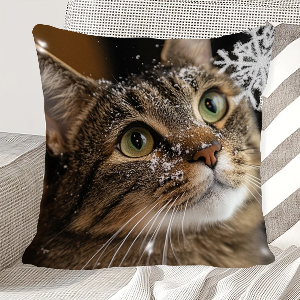 

1pc, Short Plush Pillowcase, Double-sided Printed 18x18inch, For The Cat Suitable For Sofa, Living Room, Bedroom Home Decoration, No Pillow Kkkai645, Fluffy Cat Decor