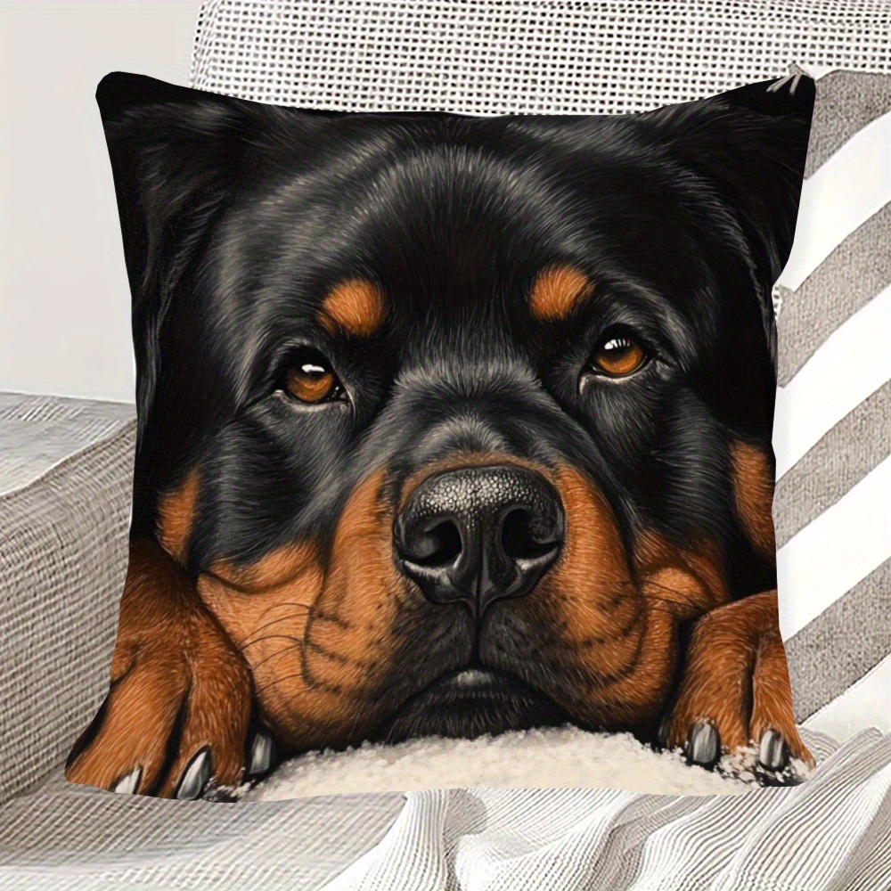 

1pc, Short Plush Pillowcase, Double-sided Printed 18x18inch, Rottweiler Suitable For Sofa, Living Room, Bedroom Home Decoration, No Pillow Kkkai263