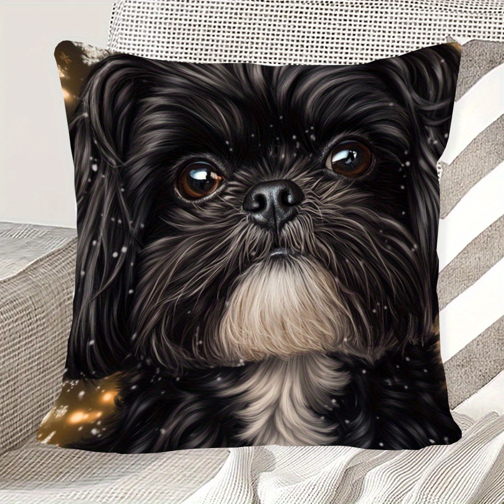 

Shih Tzu 18x18" Double-sided Plush Pillowcase - Black, Machine Washable, Zip Closure For Sofa & Bedroom Decor