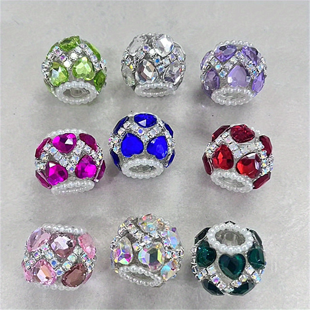 TEMU 6pcs/set Multicolor 20mm Heavy-duty Full-drill Heart , Heart-shaped Inlay With Chain Accents And Iridescent Glow For Diy Beaded Pens, Phone