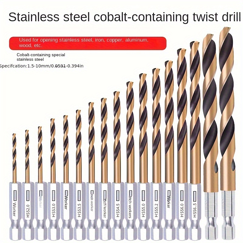 

High Speed Steel Cobalt Twist Drill Bit Set, Multi-size Hex Shank For Metal, Wood, Plastic, Hss Cobalt Alloy, Hexagonal Handle, Cobalt Coating, High Hardness, Multi-piece Kit