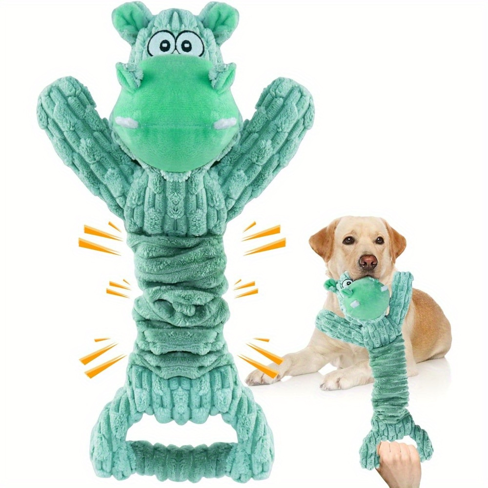 

1pc Cartoon Dinosaur Plush Dog Toy, Squeaky Chew Toy For All Breed Sizes, Indestructible Fabric Animal Plaything With Crepe Paper Filling, No Battery Needed, Dinosaur Toys