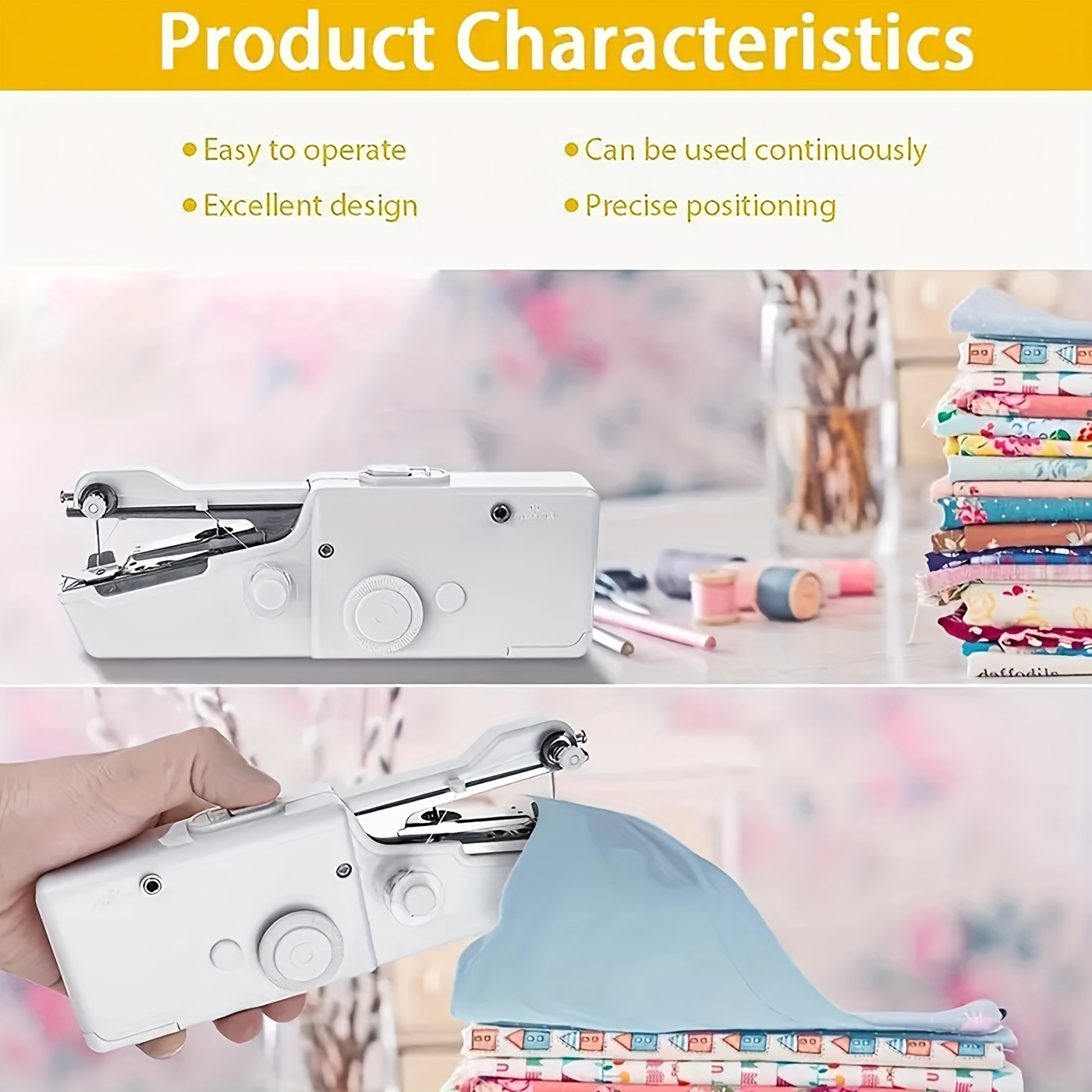 portable handheld sewing machine compact quick stitch tool for fabric clothing repair battery operated aaa batteries not included white details 2