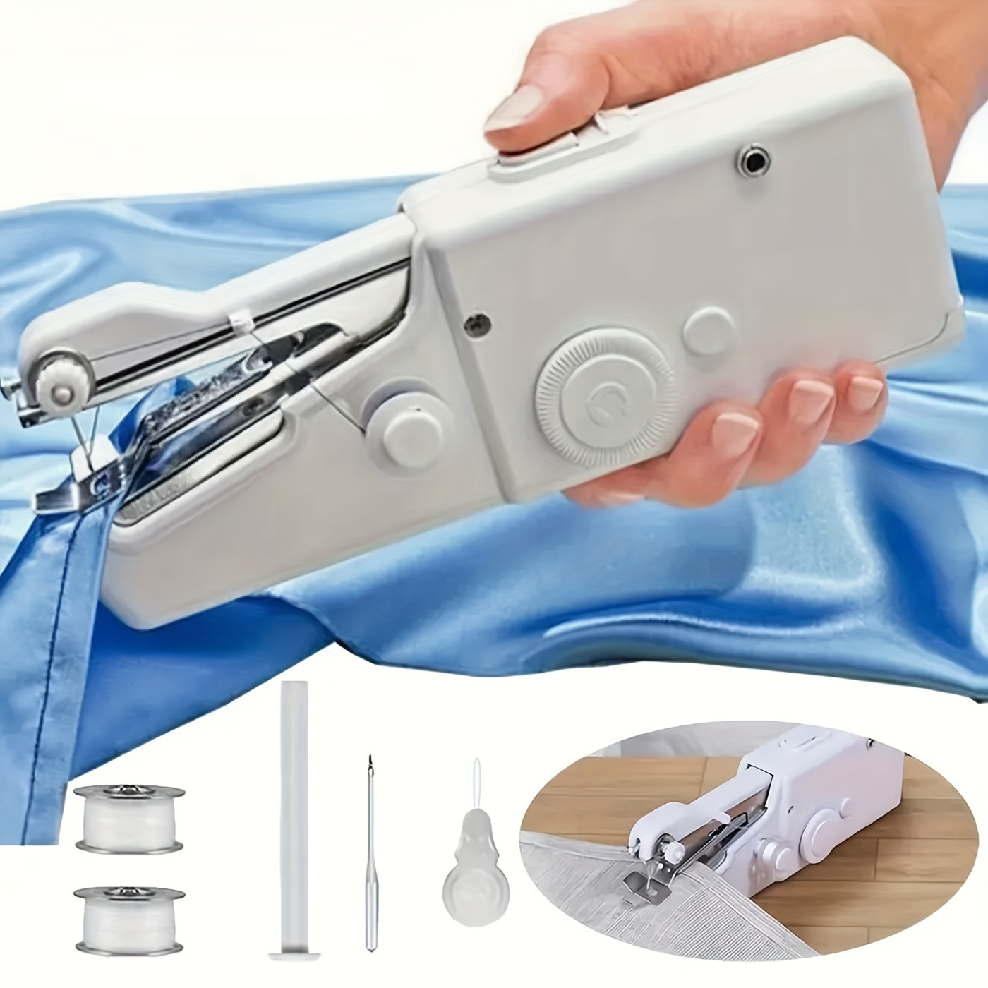 portable handheld sewing machine compact quick stitch tool for fabric clothing repair battery operated aaa batteries not included white details 1