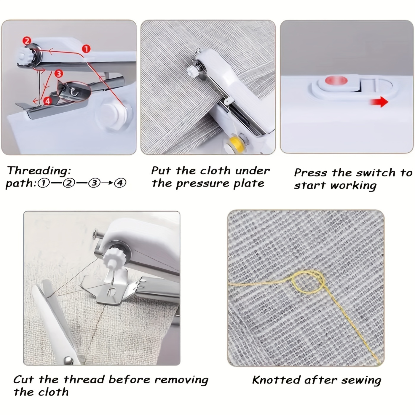 portable handheld sewing machine compact quick stitch tool for fabric clothing repair battery operated aaa batteries not included white details 5