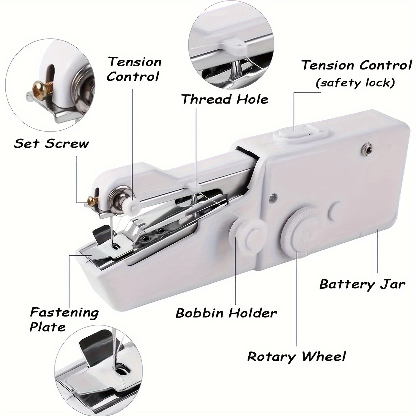 portable handheld sewing machine compact quick stitch tool for fabric clothing repair battery operated aaa batteries not included white details 6