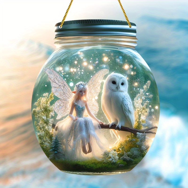 

Classic Acrylic Fairy & Owl Jar Scene Wall Hanging Decorative Sign - Angels Theme, English , Multipurpose Indoor/outdoor Plaque With Wall Mounting Hardware Included