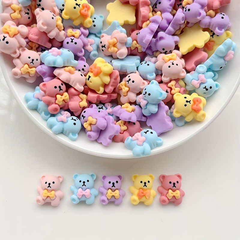 

40pcs Cartoon Bear Theme Resin Flatback Cabochons For Scrapbooking Diy Decorations - Assorted Pastel Color Resin Beads For Crafts