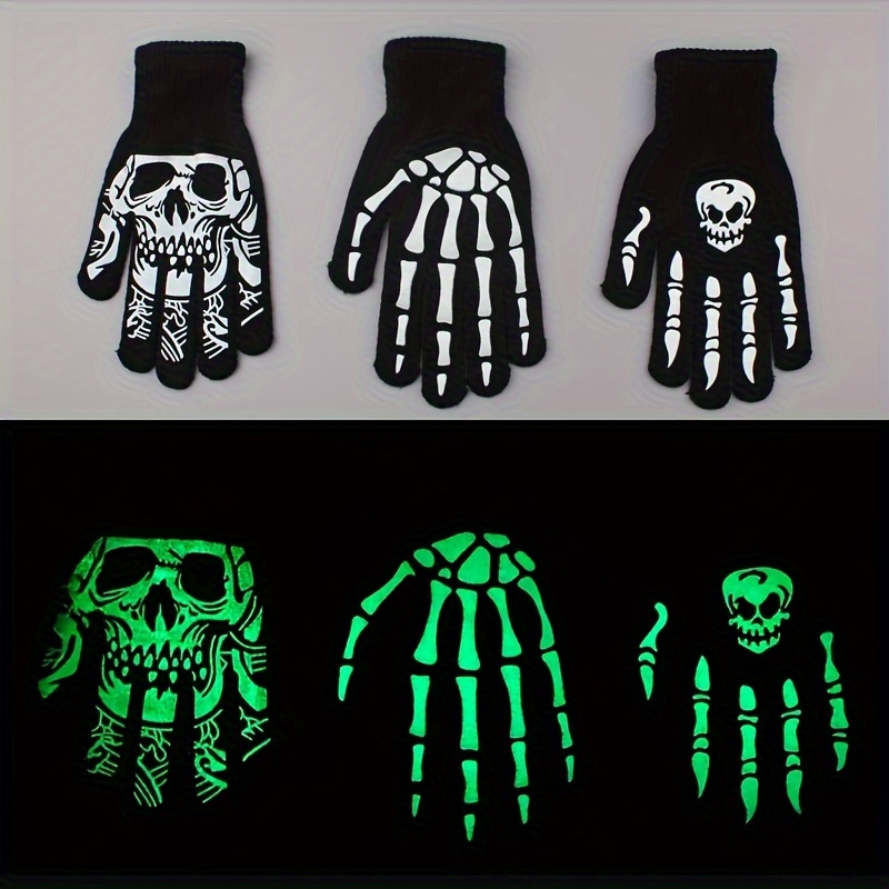 

Halloween -the-dark Skeleton Hand Knit Gloves - Fashionable Warm Cycling Gloves For Men, Outdoor Activities, Decorative, Claw Bones