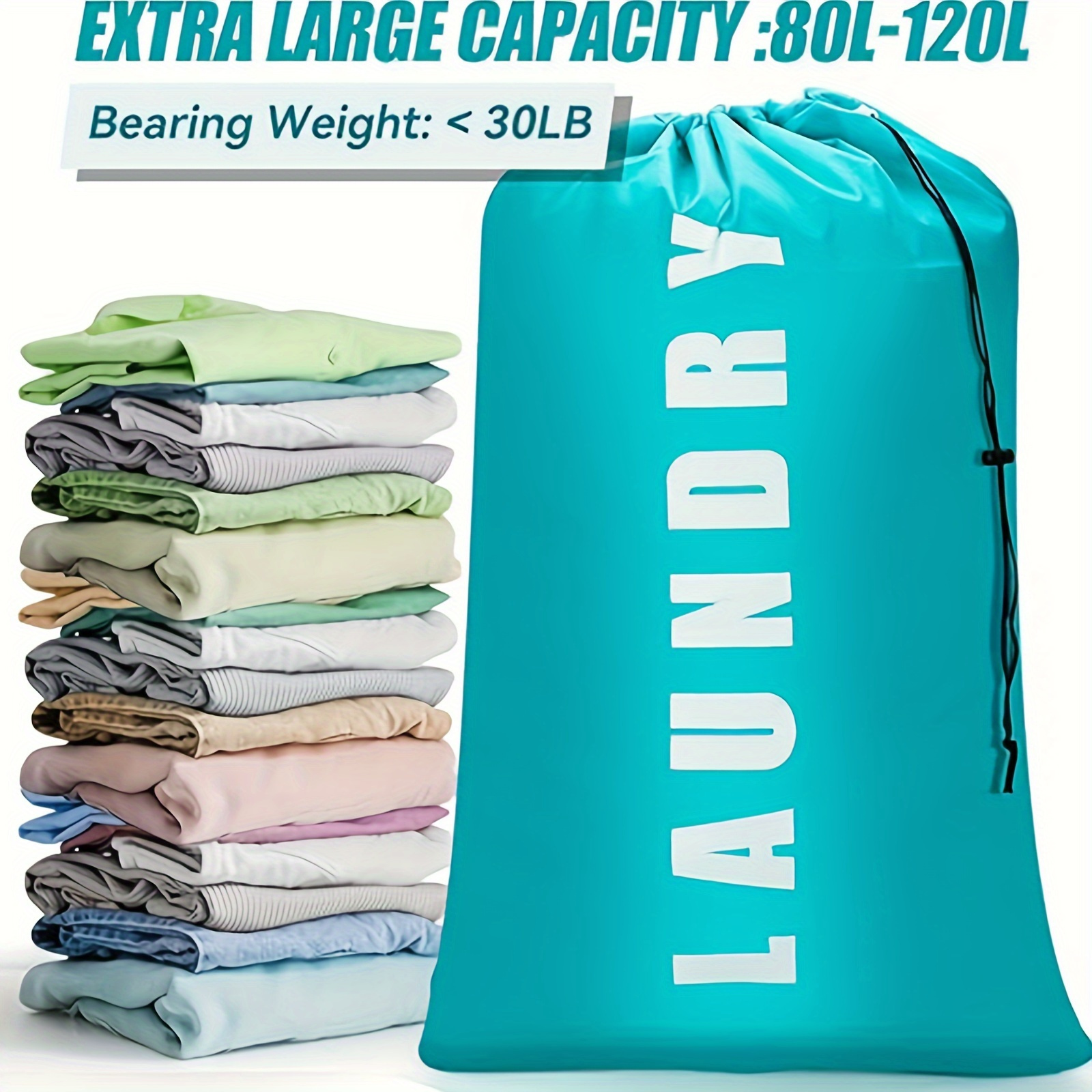 1pc large waterproof drawstring laundry bag foldable storage laundry bag anti tear dustproof clothes storage bag machine washable storage bag   home storage supplies details 7