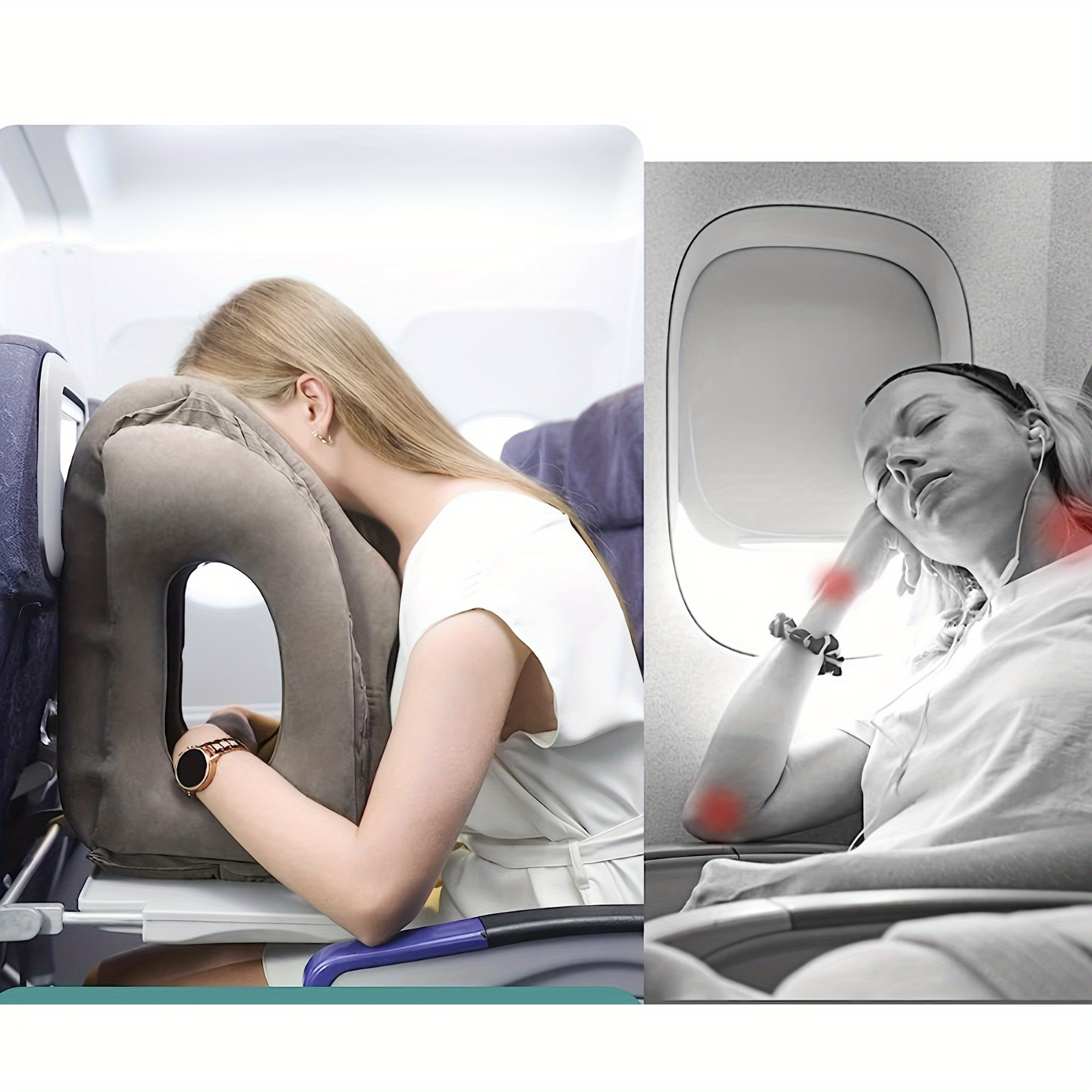 blue inflatable travel pillow for long flights high speed trains office and car rest ergonomic pvc flocked airplane sleeping cushion portable and lightweight ideal for camping and hiking Product details 8
