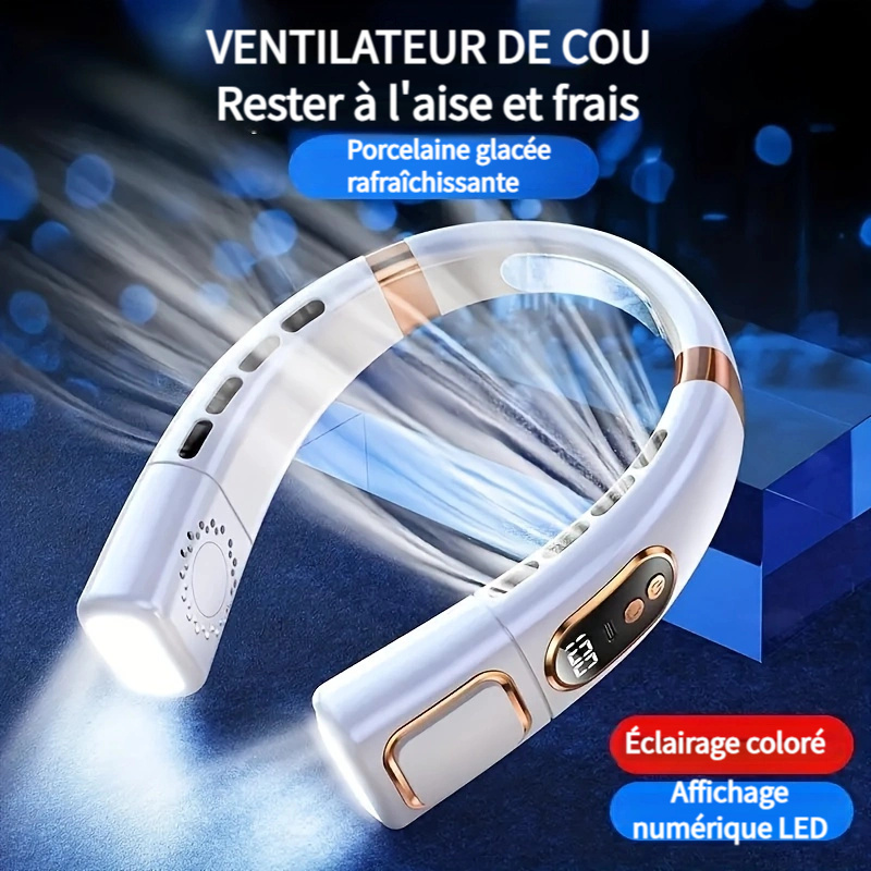 1pc, Mini ventilateur de cou portable et personnel à porter, indispensable pour l'été : Restez au frais et confortables, chargement USB, 5 vitesses réglables - Affichage numérique de la capacité de la
