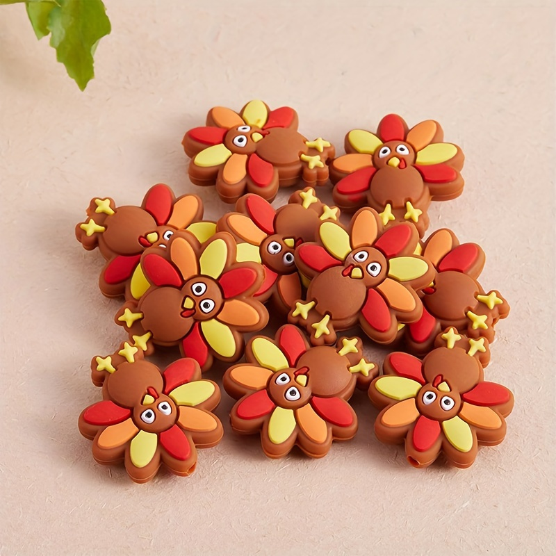 

5pcs Silicone Turkey Charms - , Cute Beads For Diy Thanksgiving Crafts, Keychains, Necklaces & Bracelets, Loose Mats, Wreath, Jewelry Making Supplies