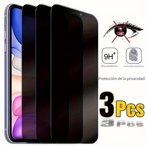 3 piezas protector de pantalla -privacidad para iphone 17 16 15 14 13 12 11 pro max 17 air plus 13 12 mini vidrio templado 9h completa protector para iphone 11 17 pro max