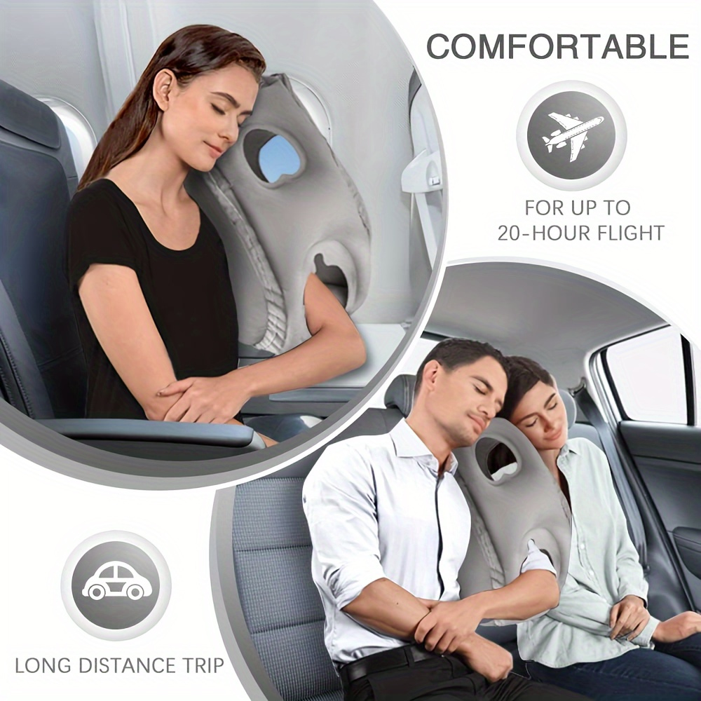 blue inflatable travel pillow for long flights high speed trains office and car rest ergonomic pvc flocked airplane sleeping cushion portable and lightweight ideal for camping and hiking Product details 22