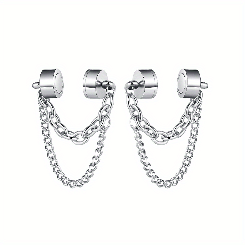 

1pc Magnetic Chain Fake Pierced Earrings, Stylish Punk Chain Clipped On Earrings For Men