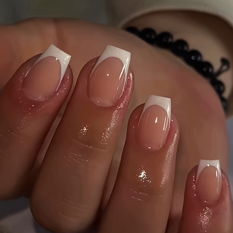 24pcs Short Coffin Press On Nails French Tip Fake Nails Full Cover False Nails For Women And Girls