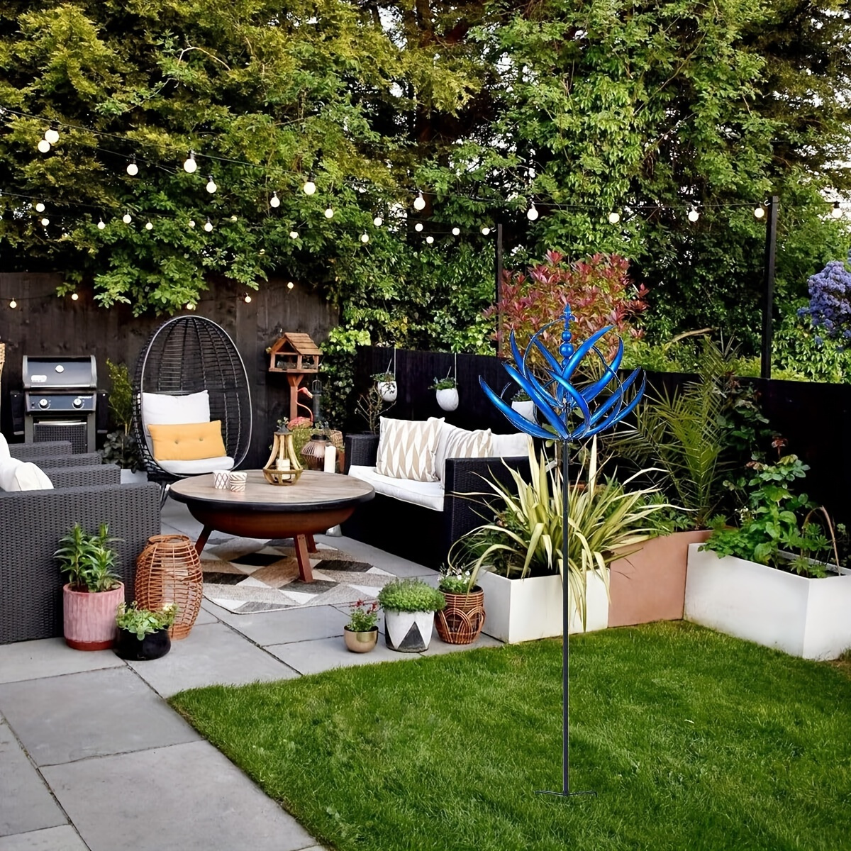 Enchanting Blue Wind Spinner - Metal Kinetic Sculpture with Vibrant Blue Leaves, No Power Needed Outdoor Decor for Yard, Patio, Lawn & Garden, Durable Metal Artwork, Wind Sculpture, Elegant Outdoor Art, Intricate Leaf Design, Sturdy Base Support