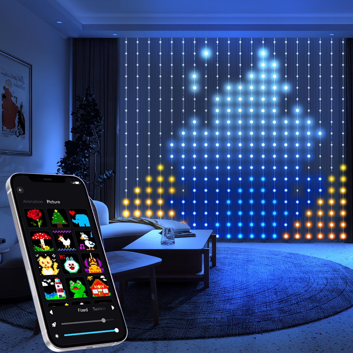 

App-controlled Smart Led Curtain Lights - Diy Customizable Colors, Remote & , For Indoor/outdoor Decor In Bedrooms, Weddings & Parties, Abs Material, 110v-130v Us Plug, Led Lights For Bedroom