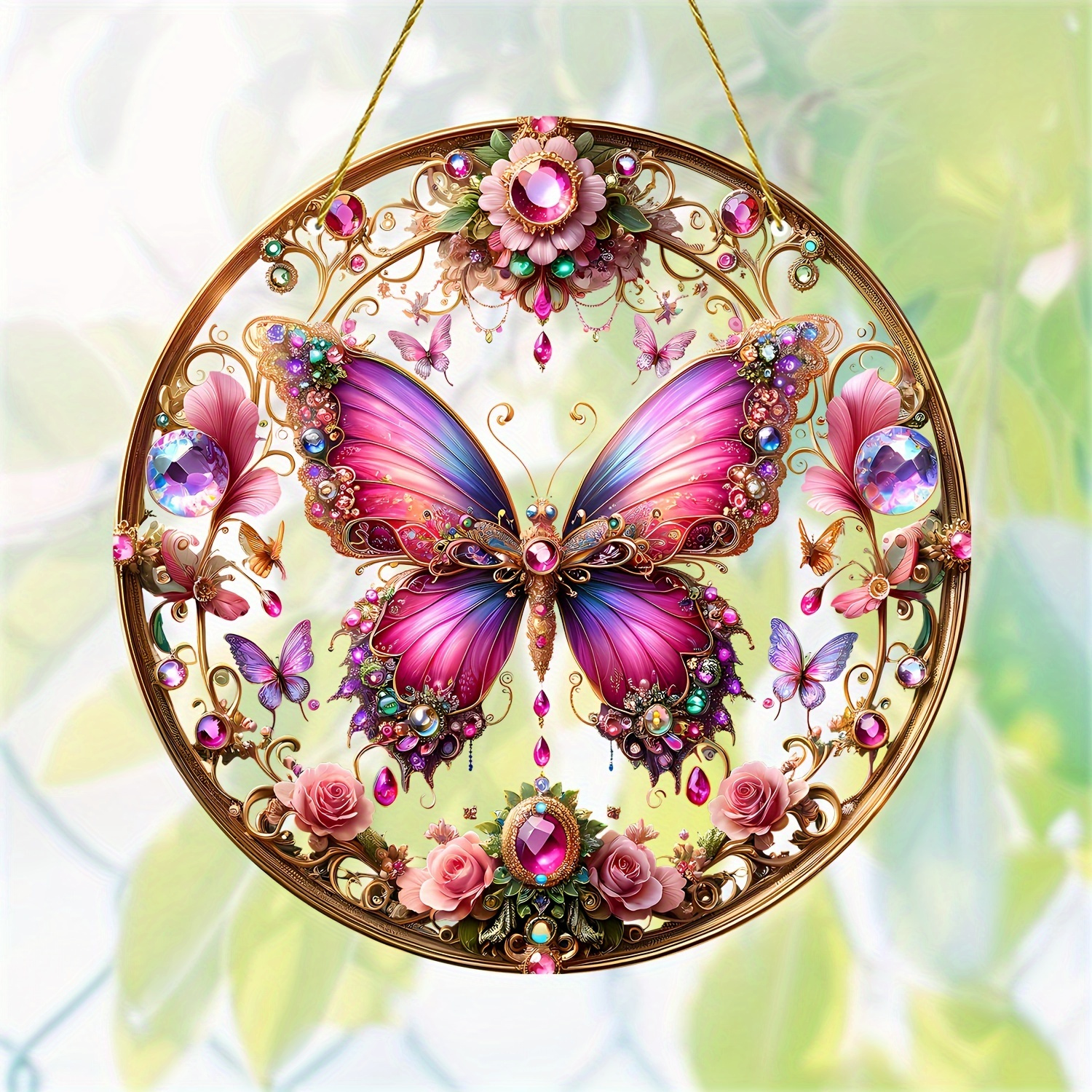 

8 Inch Acrylic Suncatchers With Floral Accents - Home Decor, Garden, Or Party