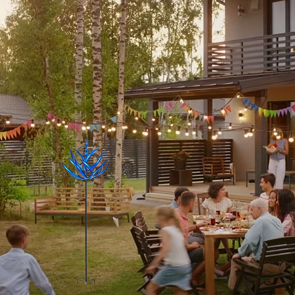 Enchanting Blue Wind Spinner - Metal Kinetic Sculpture with Vibrant Blue Leaves, No Power Needed Outdoor Decor for Yard, Patio, Lawn & Garden, Durable Metal Artwork, Wind Sculpture, Elegant Outdoor Art, Intricate Leaf Design, Sturdy Base Support