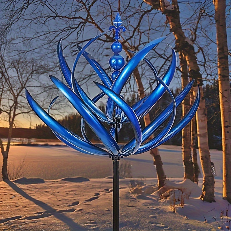 Enchanting Blue Wind Spinner - Metal Kinetic Sculpture with Vibrant Blue Leaves, No Power Needed Outdoor Decor for Yard, Patio, Lawn & Garden, Durable Metal Artwork, Wind Sculpture, Elegant Outdoor Art, Intricate Leaf Design, Sturdy Base Support
