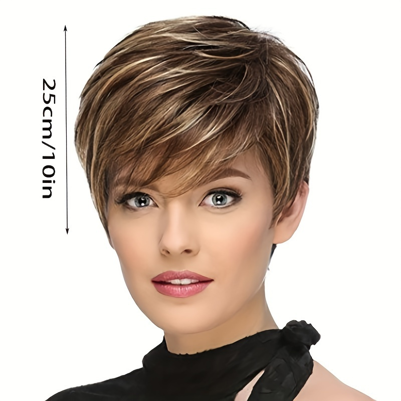 

1pc Elegant Women's Short Cut Wig - High-temperature Fiber, Straight With Side Bangs, Ideal Day Gift, Fashionable Cap For Tones, Short Hair Wig