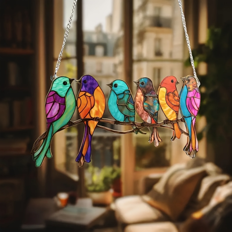 

6 Birds Acrylic Flat Sun Catcher: Perfect For Bird Lovers, Festive Decor, Outdoor Gardens, Windows & Walls - Pe Material