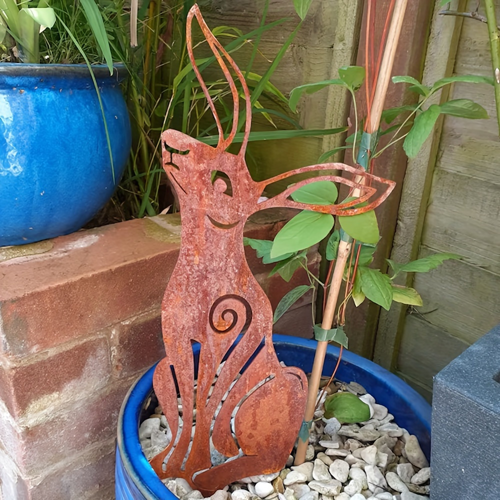 

Rustic Metal Rabbit Garden Stake - Jumping Bunny Outdoor Decor, Starry- , Father's Day, Thanksgiving, Easter Gifts, Room Decor