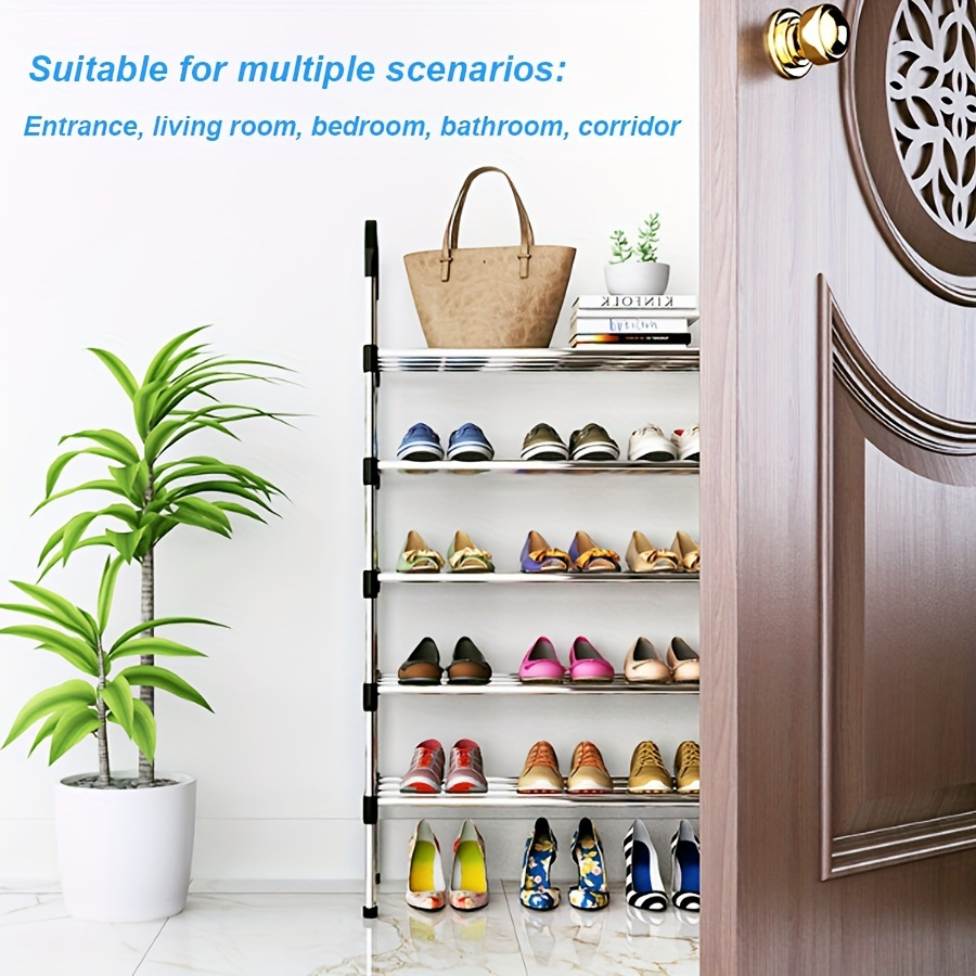 versatile adjustable shoe rack space saving metal plastic organizer for entryway living room bedroom details 1