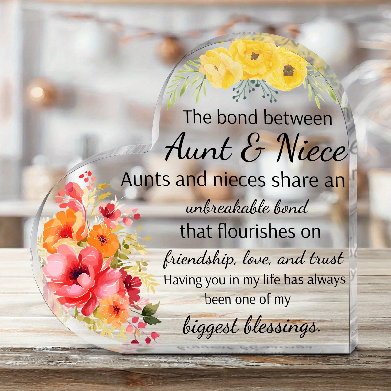 1pc bling transparent heart acrylic plaque, birthday gift for aunt