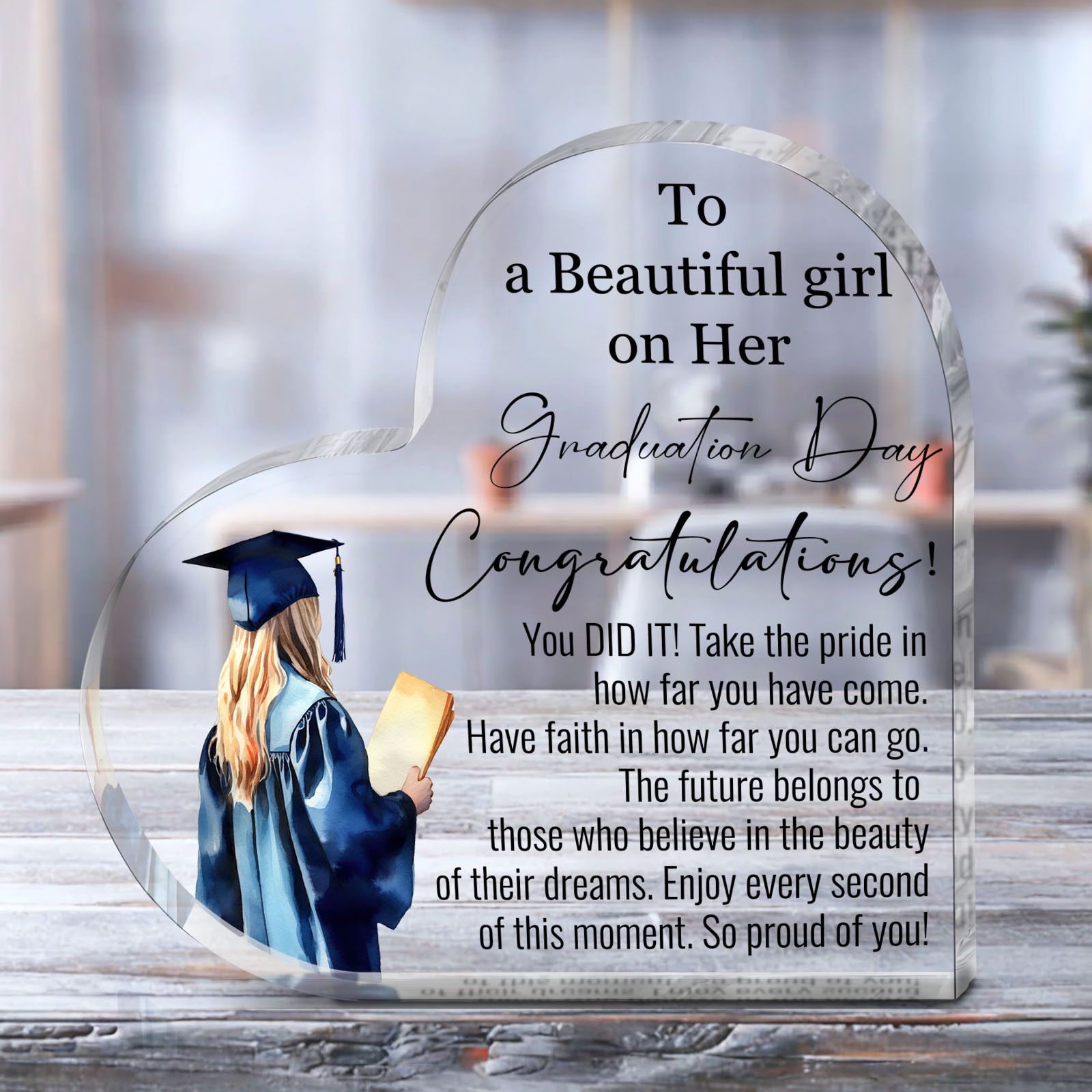 

1pc Graduation Gift - Acrylic Heart Gift - Graduation Decoration, , Acrylic Plaque Gift For High School, College, Phd Graduation, Graduation Party Gifts