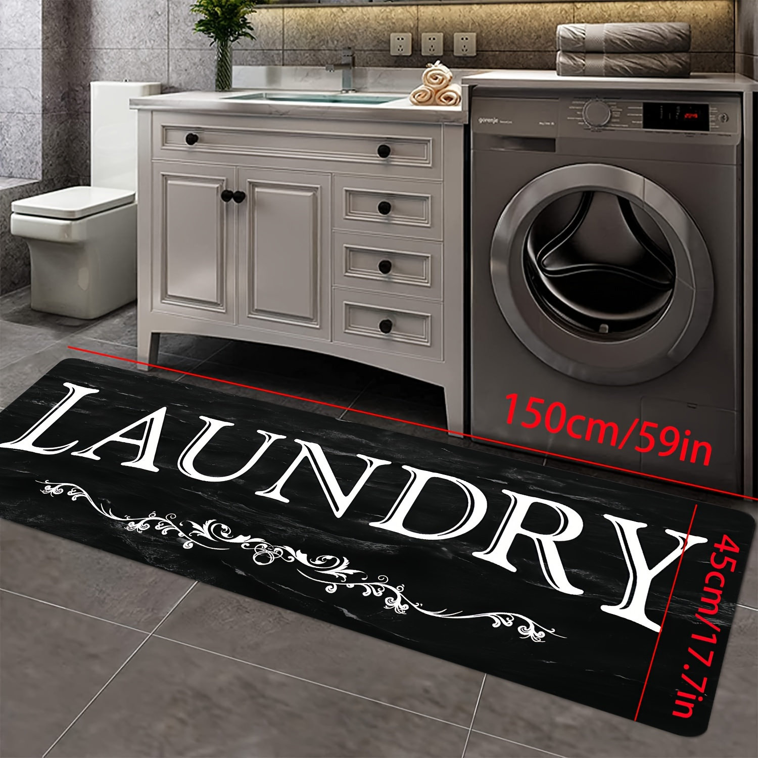 TEMU 1pc Black And White Text Pattern Carpet, A Soft And Comfortable Mat, And Non-slip Hallway Mat, Suitable For Kitchen, Living Room, Bedroom,