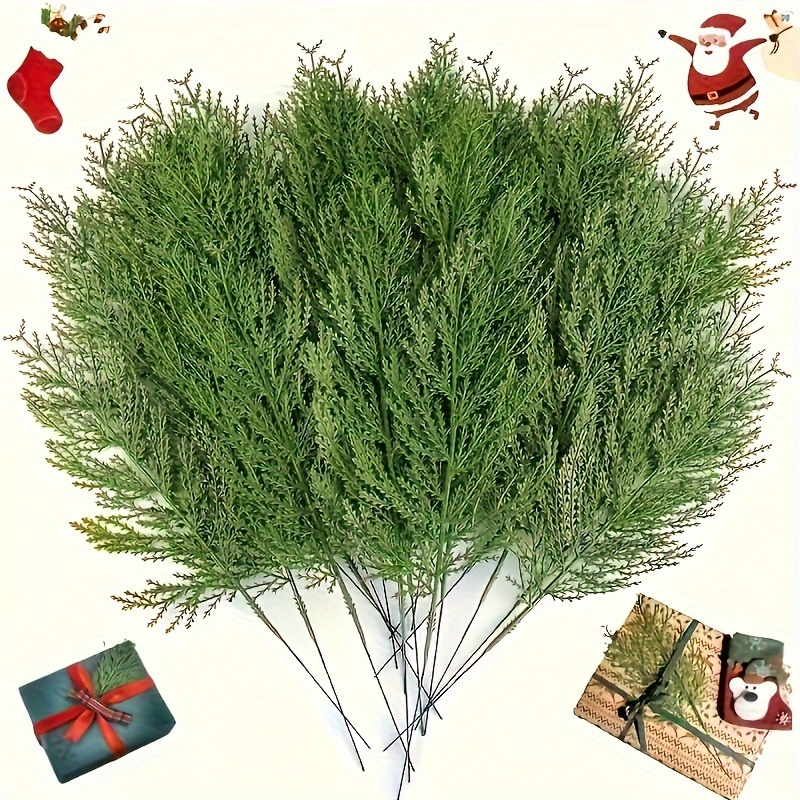 

50pcs Artificial Pine Branches - Faux Green Leaves For Diy Wreaths & Christmas Home Decor, Plastic Greenery For Room Types