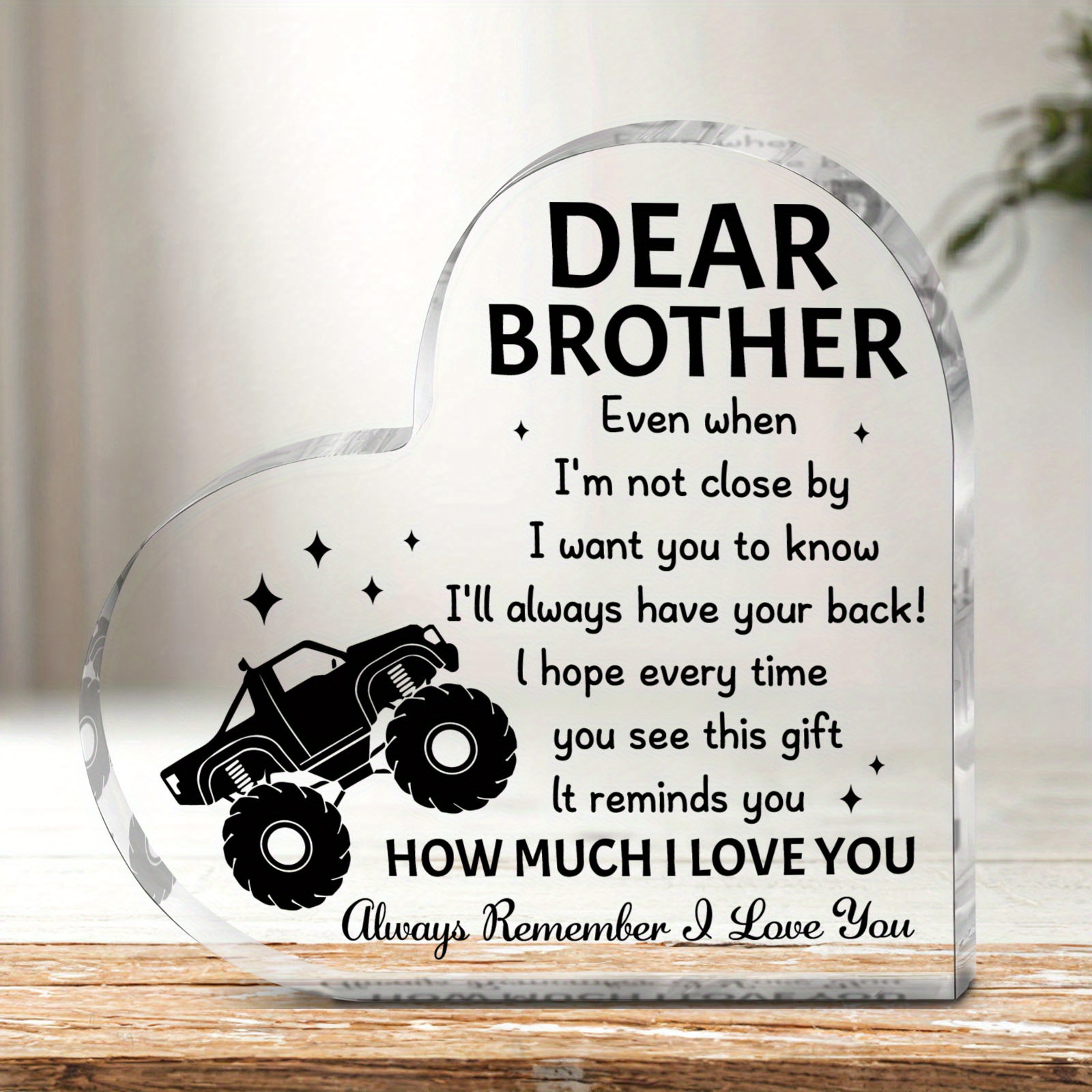 

1pc Acrylic Heart-shaped Plaque With Truck Design - Brother Gift For Birthday, Christmas, Thanksgiving - No Electricity Needed, Featherless, Ideal For Home, Office Decor